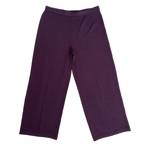 St John Santana Knit Pant Straight Purple Wool Blend Eggplant Elastic 16 XL - Picture 2 of 7